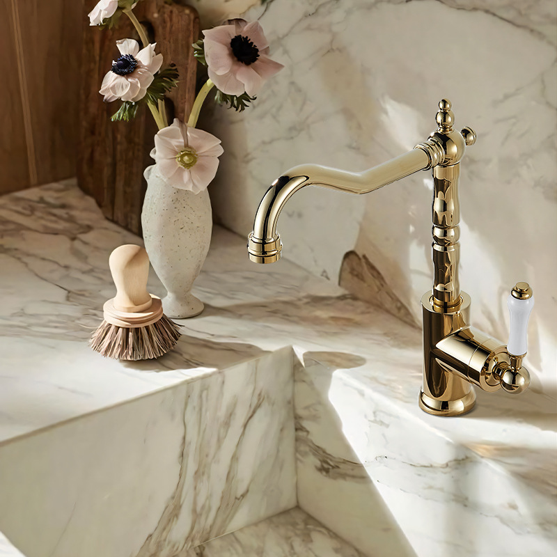 French retro faucet, all-copper faucet, European classical silver faucet, kitchen sink, sink, creative cold and hot water faucet full figure
