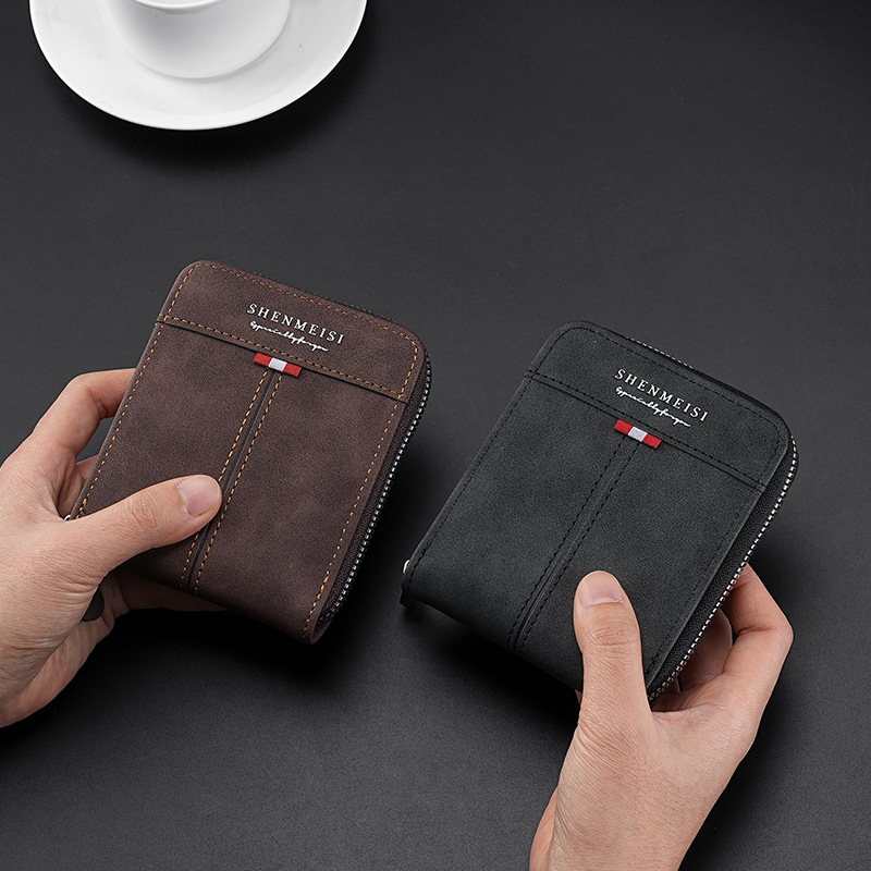 2025 New cross-border men's wallet, short horizontal zipper wallet, coin purse, retro casual clasp square bag Specification drawing