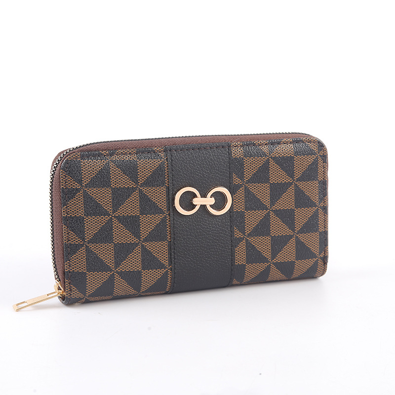 Simple and versatile ladies' card bag, large-capacity multi-slot wallet, multi-functional zipper handbag, long wallet with checkered pattern Item Picture