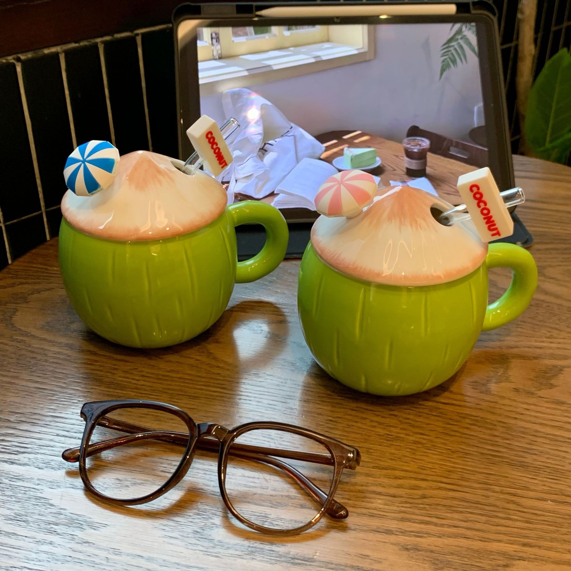 Creative coconut mugs for girls' home use with LIDS, student breakfast milk oat straw cups, dessert cups, souvenirs details Picture