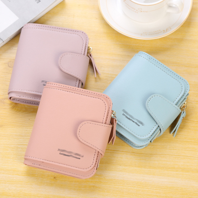 Short bag, ladies' wallet, short wallet, PU leather small coin wallet, solid color wallet purse details Picture