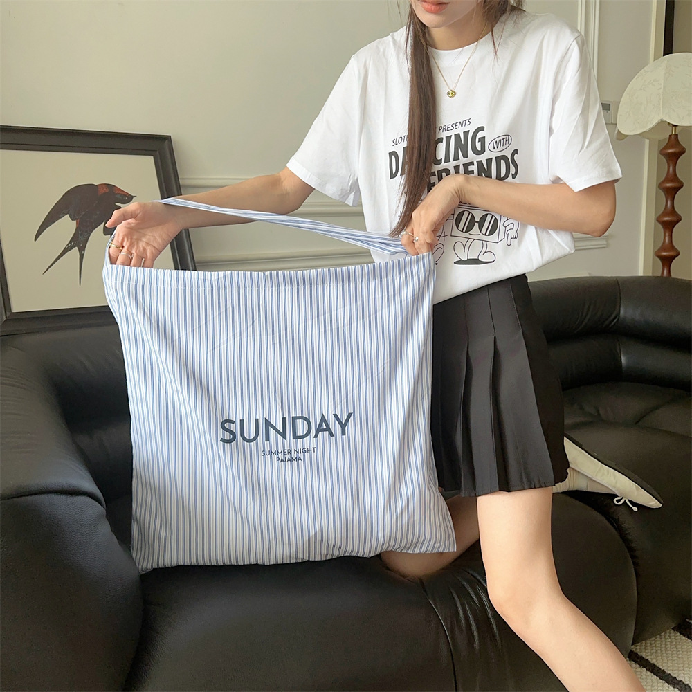 47271 Summer Letter blue and white striped canvas bag, casual and laid-back style, large-capacity single-shoulder crossbody underarm bag Specification drawing