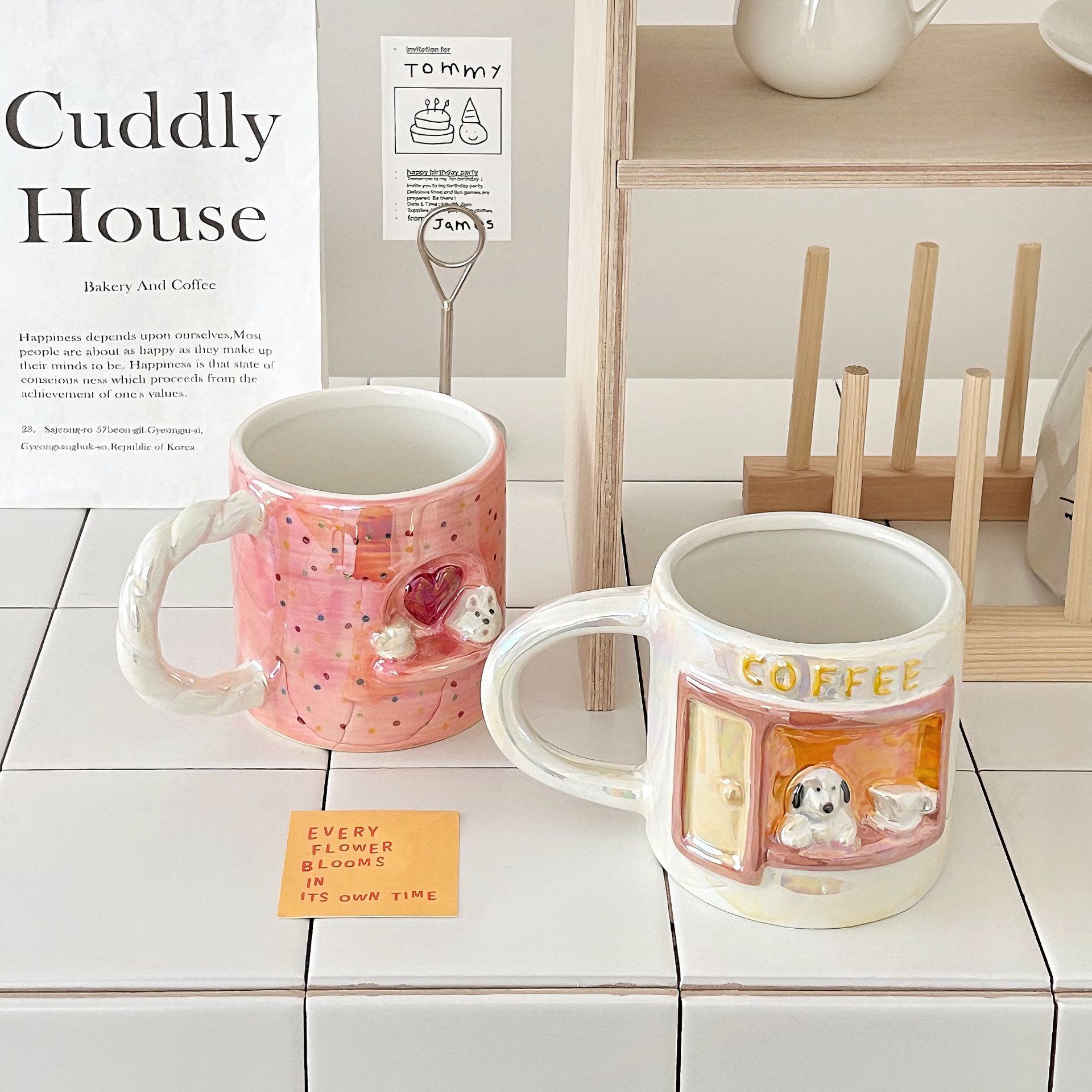 Cartoon heart-shaped puppy mug, girlish heart, high appearance level ceramic cup, couple breakfast coffee cup, high-temperature resistant water cup details Picture