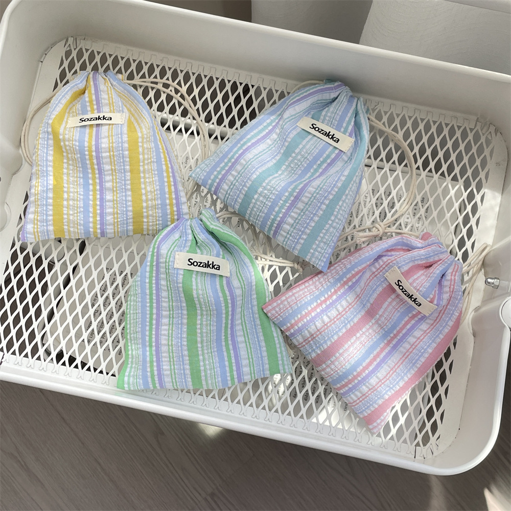 46132 Pleated striped drawstring storage bag, cosmetic bag, miscellaneous opening, red envelope, coin bag, travel sorting bag full figure