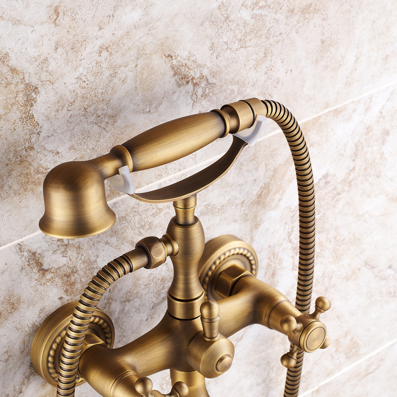 Copper antique teapot, three-piece showerhead, wall-mounted concealed bathroom, double water outlet, seven-way, new Chinese style copper showerhead full figure