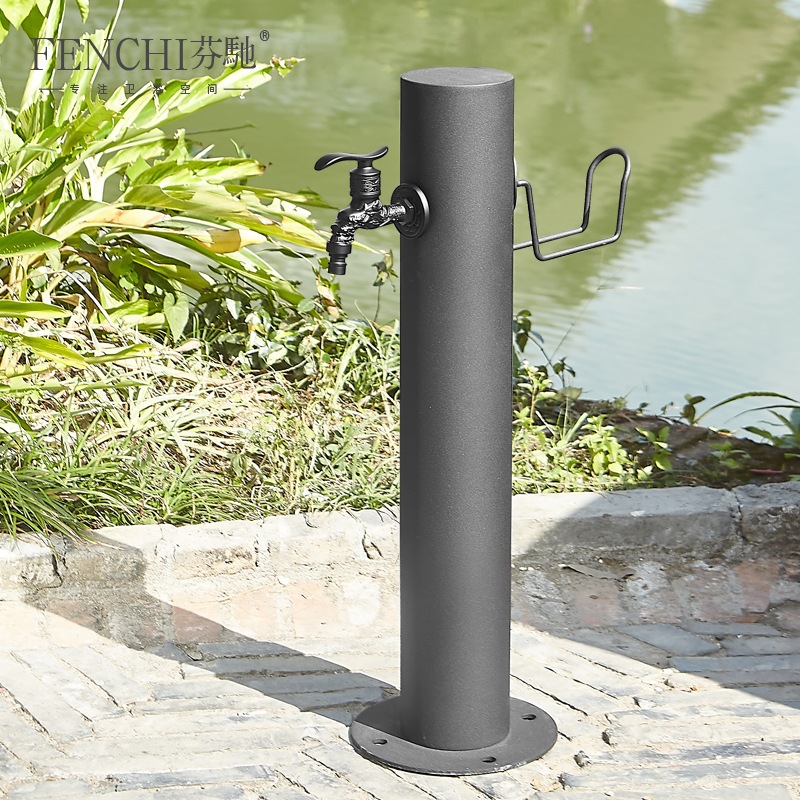 Stainless steel black outdoor column faucet, scenic area garden outdoor anti-freezing crack water hydrant, garden landscape decoration Specification drawing