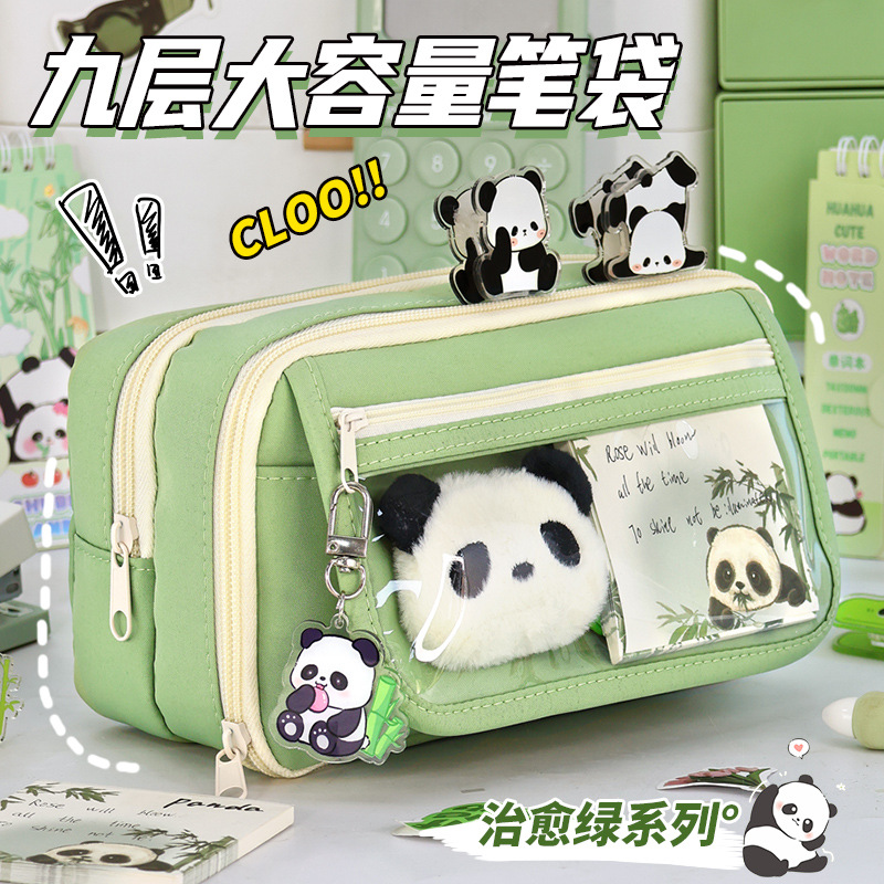 ins High appearance level stationery box, high school student storage pencil case, large capacity cartoon pen case, new style for girls, transparent full figure