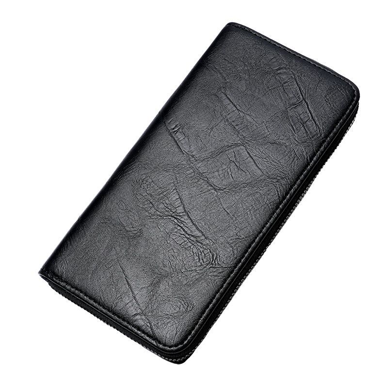Genuine men's long wallet, zipper phone case, soft and thin multi-functional business multi-slot coin purse, retro wallet Item Picture