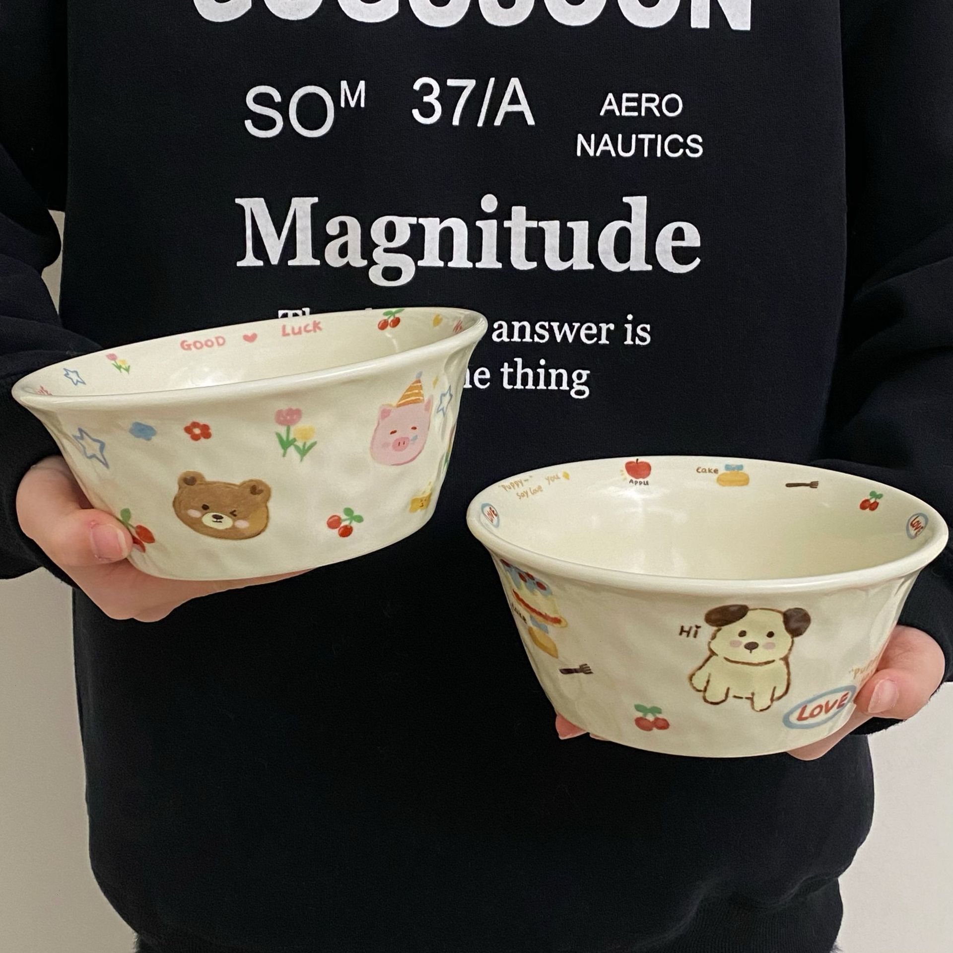 Graffiti cartoon ceramic bowl, yogurt bowl, cute household tableware, rice bowl, heat-resistant soup noodle bowl, dessert salad bowl details Picture
