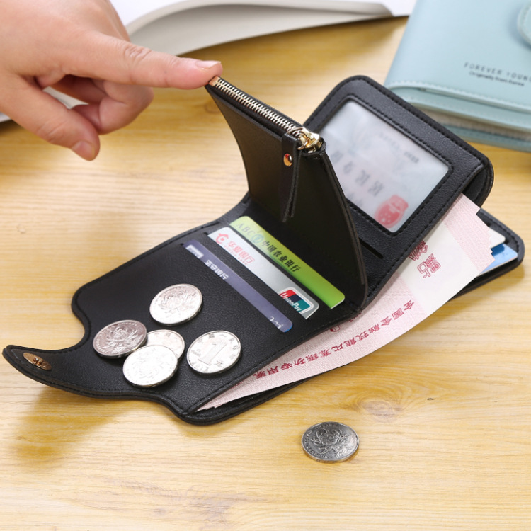 Short bag, ladies' wallet, short wallet, PU leather small coin wallet, solid color wallet purse Specification drawing