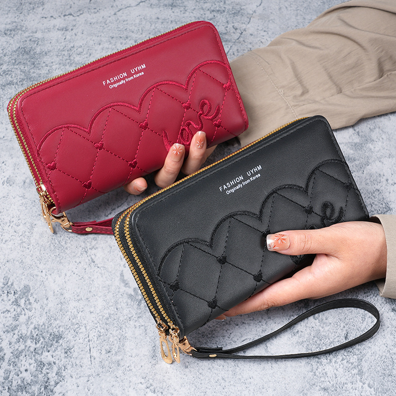 Embroidered thread wallet, new fashionable women's mobile phone bag, women's long wallet, zipper bag, hand-held bag, women's wallet, hand-grabbed bag Application Scenario