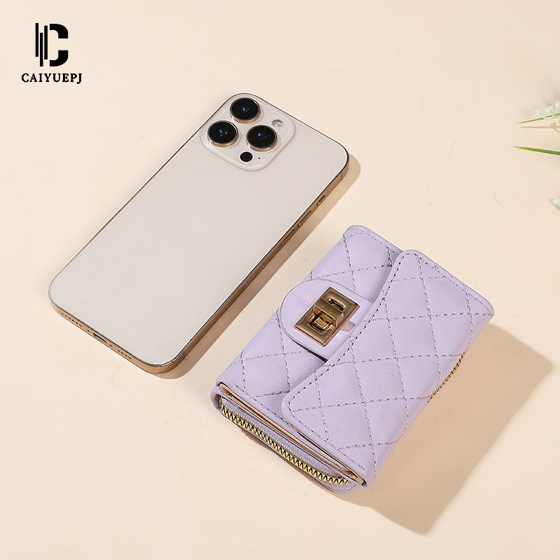 A new cross-border women's wallet with a simple diamond-shaped design and multiple slots for women. It features a large capacity and short design with embroidered thread full figure