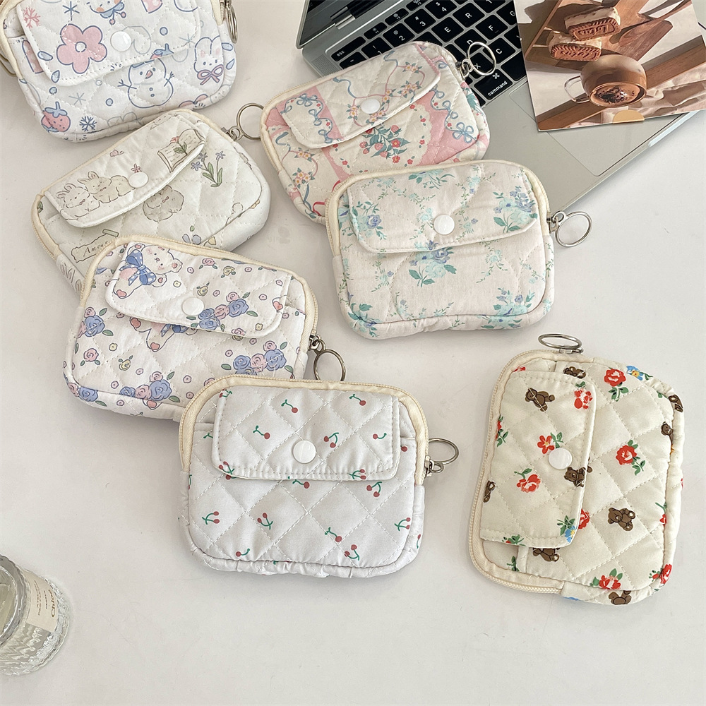 412221 Cute cartoon floral quilted multi-functional storage bag, organizing bag, ID bag, coin purse and card case Specification drawing