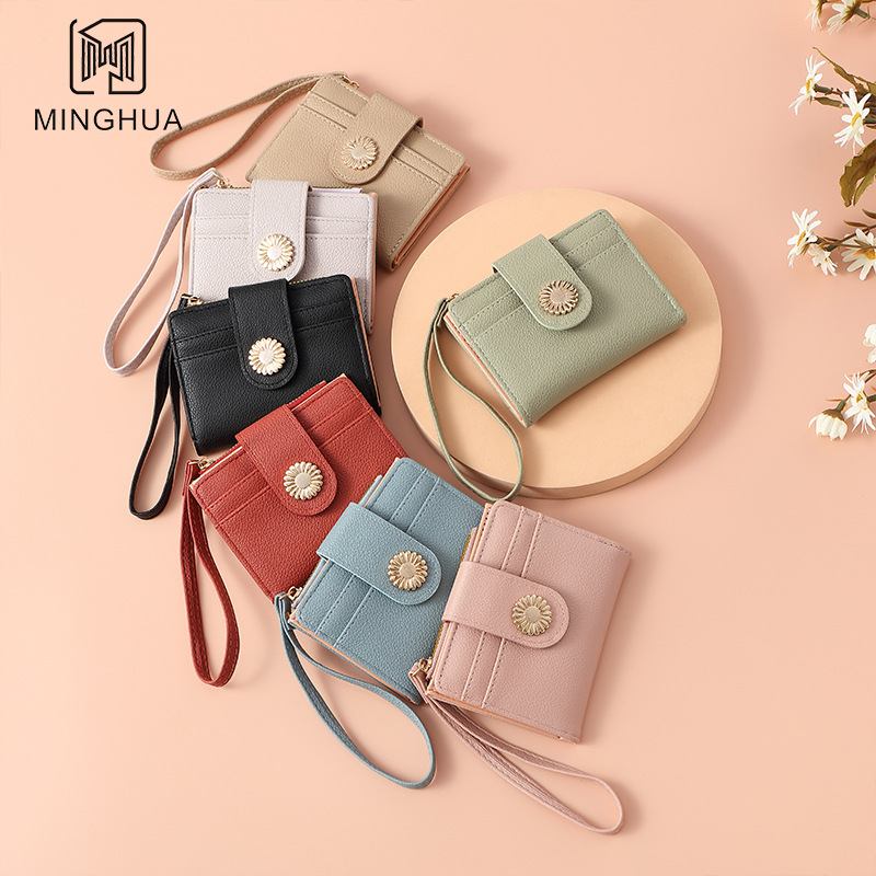 New women's wallet short solid color card case 2023 autumn/winter women's high-end zipper coin purse wholesale details Picture