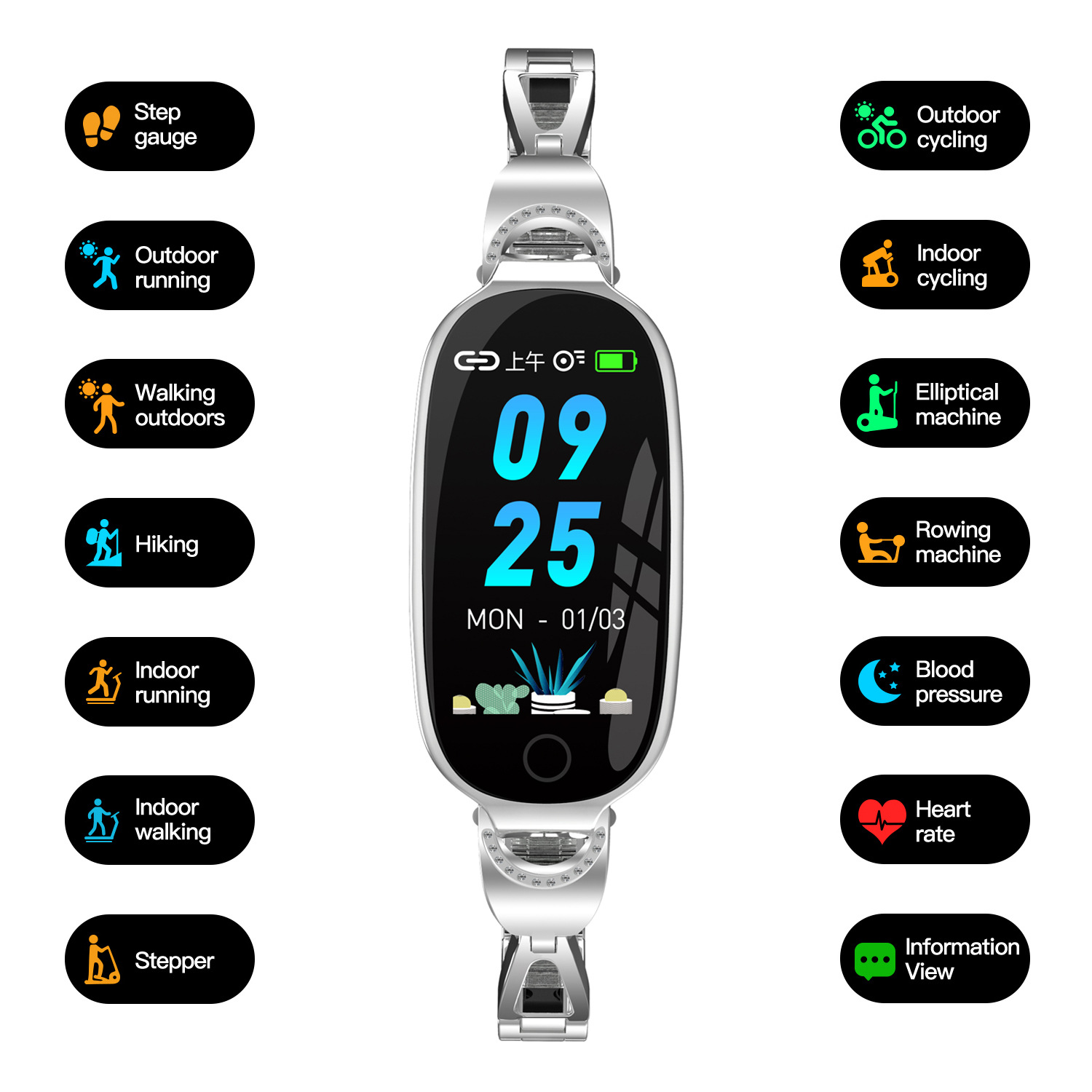 Cross-border F18 smart bracelet Women's Watch, considerate women's menstrual period Bluetooth GPS trajectory watch, Huaqiangbei Specification drawing
