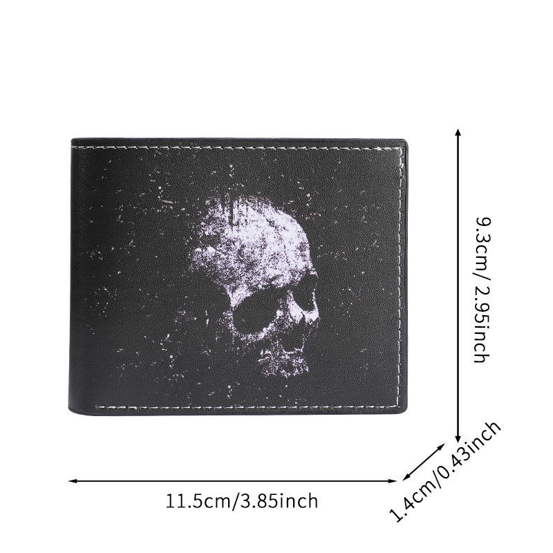 Cross-border exclusive wallet: Bat skull short wallet, retro skull print, men's and women's 20% off coin purse Item Picture