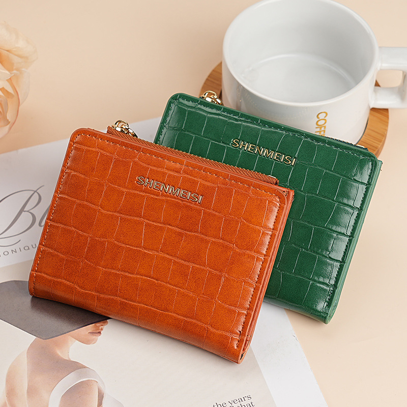 New short women's wallet, cross-border stone-patterned two-fold zipper coin purse, fashionable card case, wallet, ticket holder for women details Picture