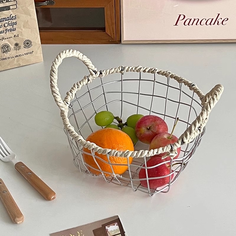 ins Nordic desktop ironwork storage basket, hand-held woven basket, snack and bread display basket, fruit basket full figure