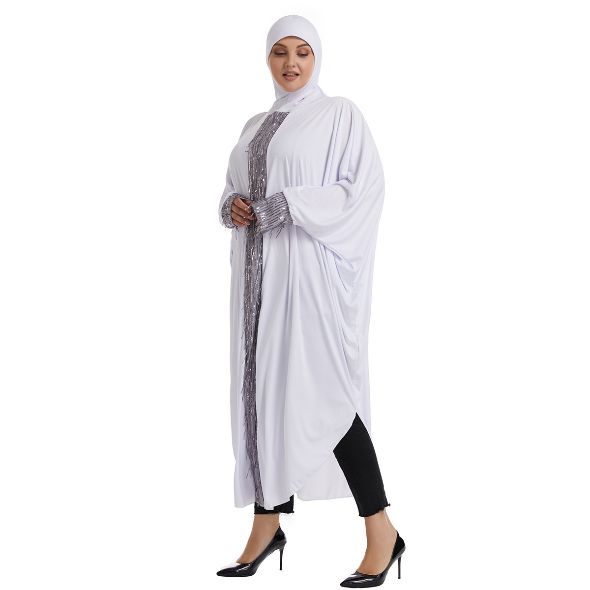 Factory stock of oversized women's long gowns, versatile and fashionable women's wear, solid color hooded half-body abaya Middle Eastern dress, long gown women's style hooded Muslin