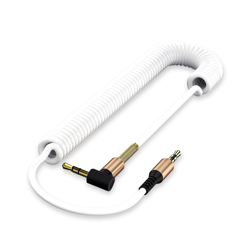1.5-meter elbow telescopic spring AUX audio connection cable, speaker headphone car adapter cable, stereo recording cable Item Picture
