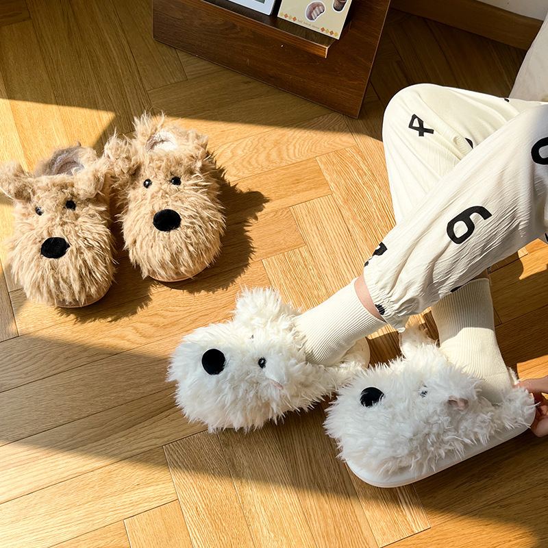 Sloppy little dog cotton slippers for women's winter indoor anti-slip and warm half-pack and plush postpartum soft-soled wool slippers Application Scenario