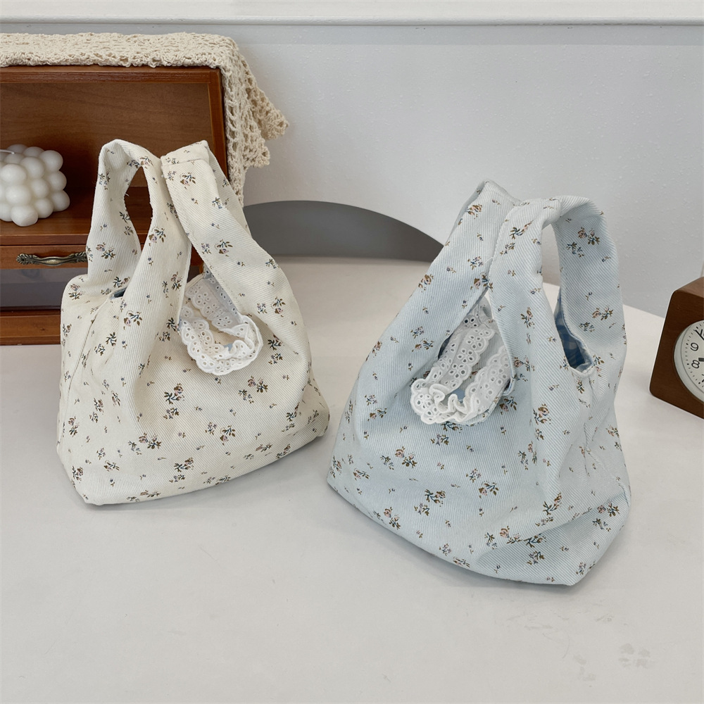 54171 Cute floral hand-held canvas bag, small handbag for office supplies, summer bag, Korean-style wrist bag for women Specification drawing