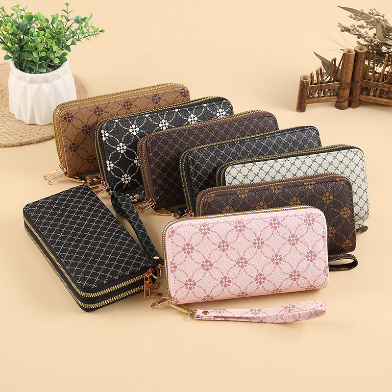Wholesale of 2025 new style printed pattern retro fashion large-capacity multi-slot clutch and double-pull wallet for women Specification drawing