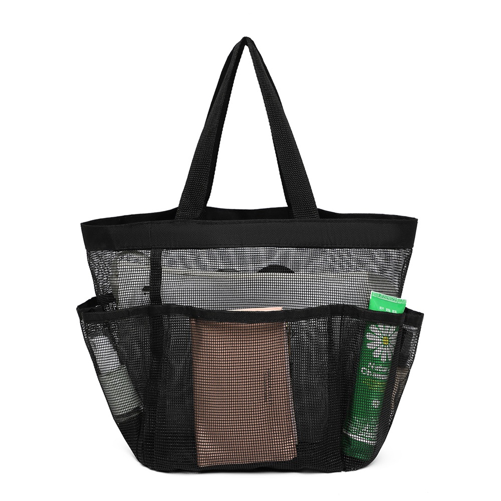 Wholesale cross-border hand-held mesh beach bags, cosmetic travel storage toiletries, mesh portable swimming multi-pocket sand bags Item Picture