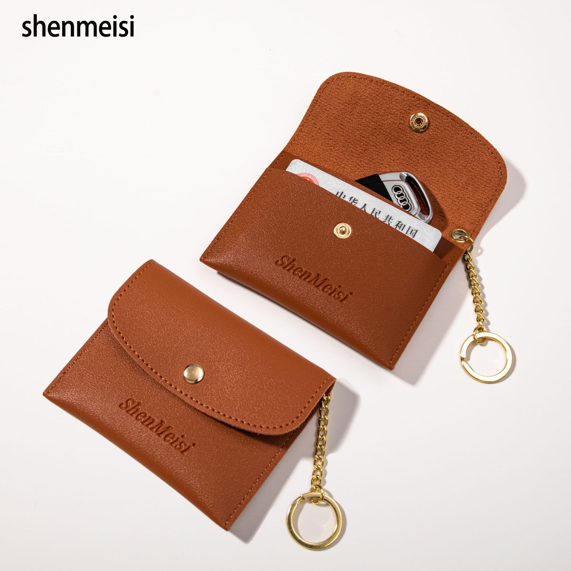 Solid color snap coin case, portable bank card case, solid color double-layer business card holder in stock details Picture