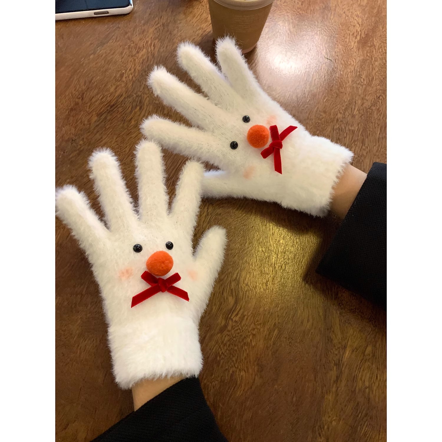 Christmas snowman plush gloves for girls, cute and warm, thickened and warm, bow-shaped finger gloves for cycling to prevent cold waves Specification drawing