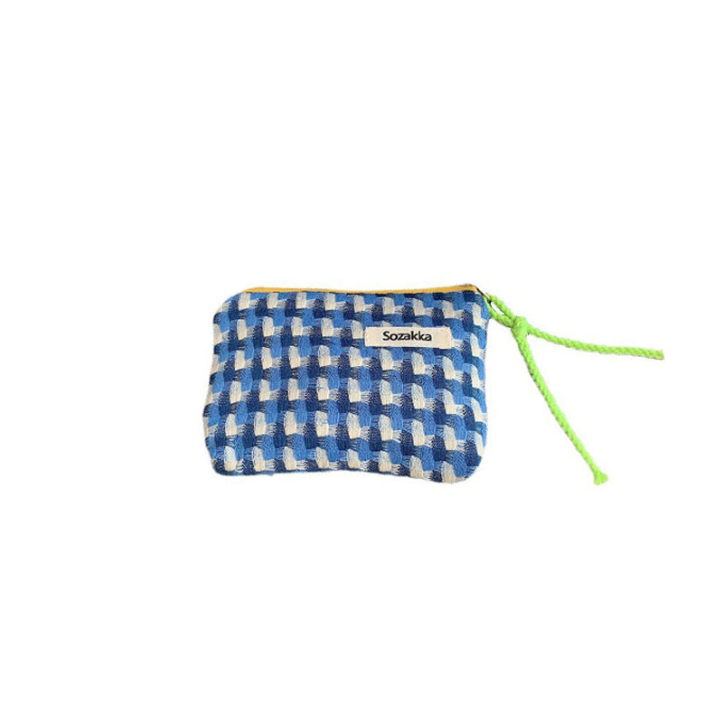 35202 Japanese-style coated checkered drawstring red envelope women's makeup bag, portable and carry-on coin purse, washbasin storage bag Item Picture