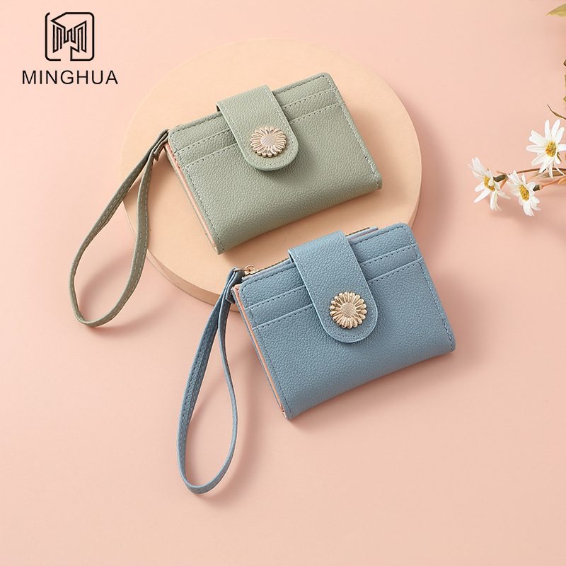 New women's wallet short solid color card case 2023 autumn/winter women's high-end zipper coin purse wholesale full figure