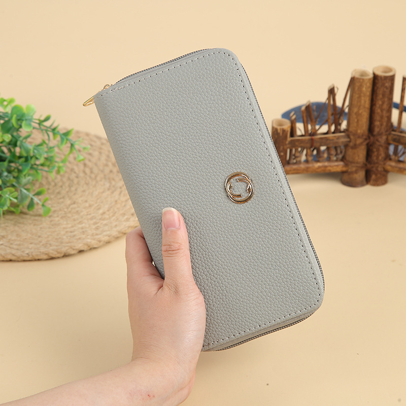 2024 Portable solid-color women's wallet, new coin purse, fashionable mobile phone case, large-capacity zipper clutch details Picture