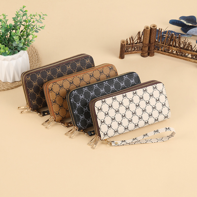Wholesale of new niche European and American trend printed double-zipper long large-capacity multi-functional wallet clutch bags Specification drawing