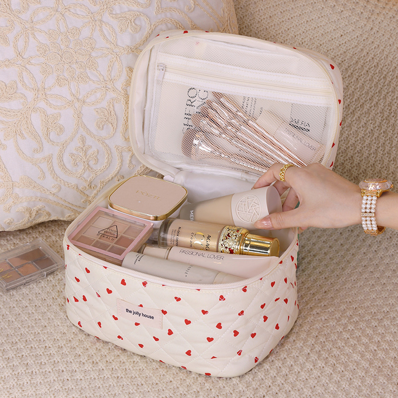 New heart-shaped makeup bag, large-capacity, multi-functional portable travel skincare and toiletry bag, storage bag Application Scenario