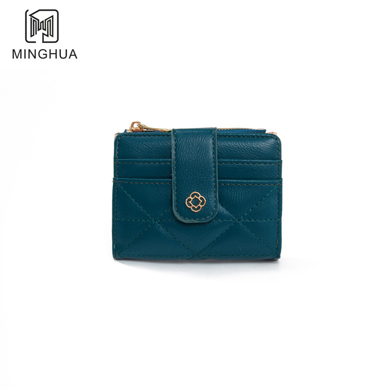 New fashionable bag button wallet, women's diamond-shaped embroidered thread wallet, women's style, high-end feel, short lady's wallet, zero Item Picture