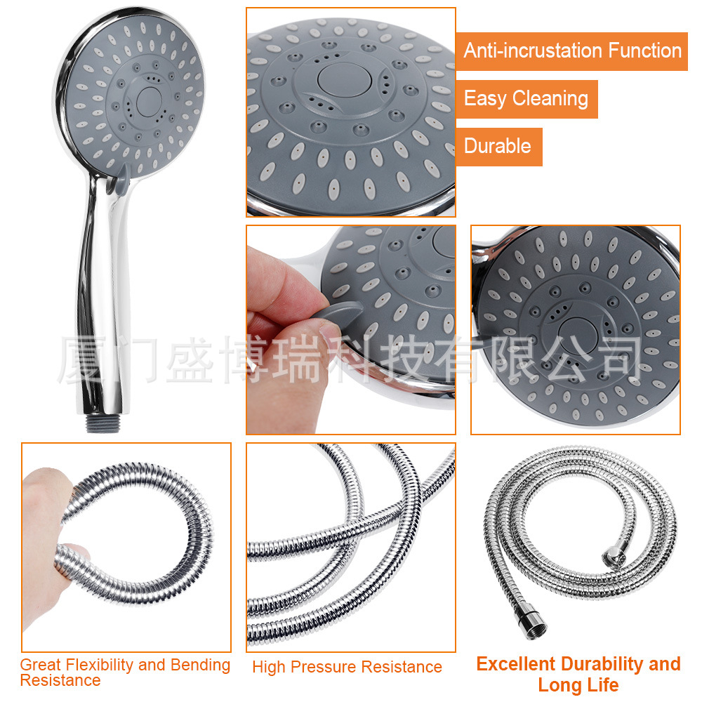 American five-function high-pressure filter showerhead set wholesale Amazon electroplated handheld showerhead pressurized showerhead details Picture