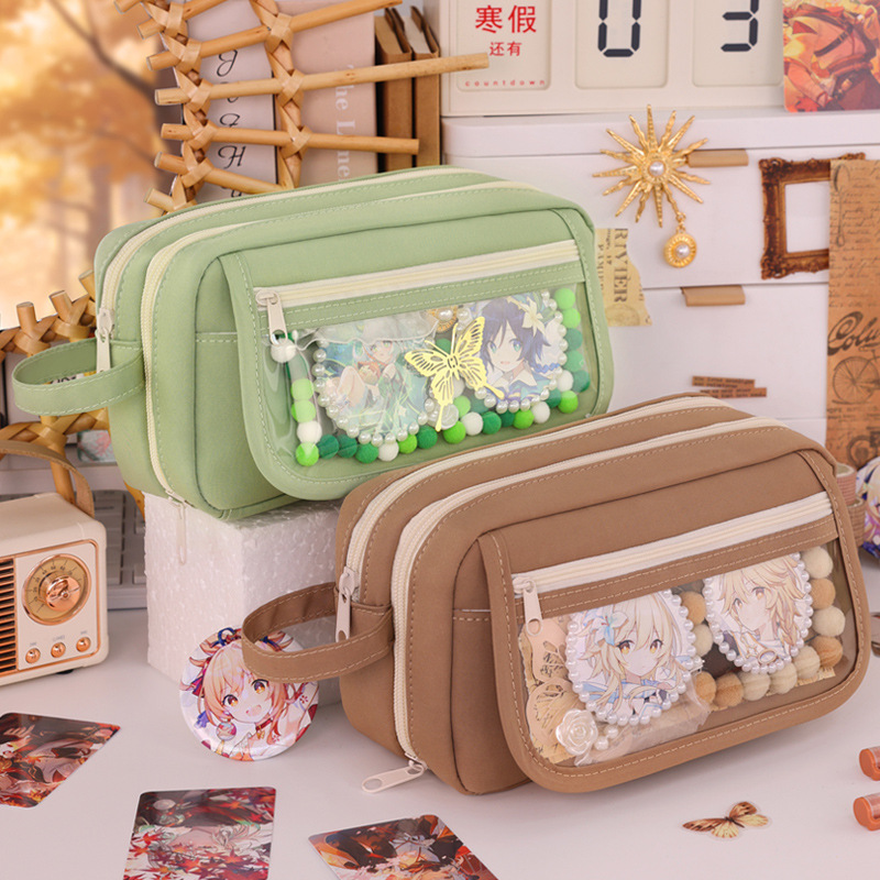 Small-sized multi-functional pain-relieving pen case, large-capacity transparent 2D pain-relieving pencil box, high-end feel for primary school students full figure