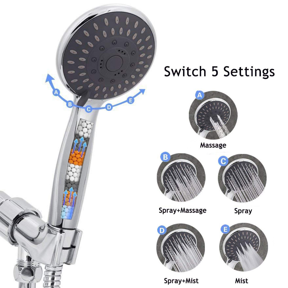 American five-function high-pressure filter showerhead set wholesale Amazon electroplated handheld showerhead pressurized showerhead full figure