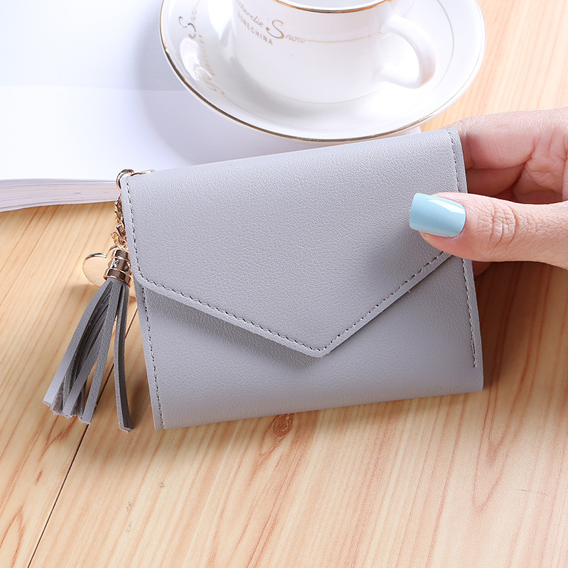 New fashionable mini wallet for women, short Japanese and Korean version, cute and fresh fringed mini student wallet for women Specification drawing