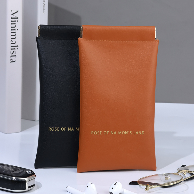 New leather eyeglass bag wholesale sunglasses storage case with spring opening and automatic closing eyeglass storage bag Specification drawing