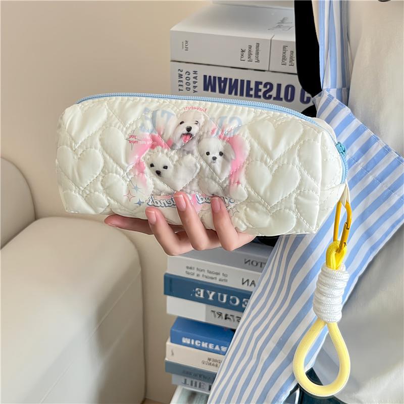 Cute puppy printed pen case, large-capacity stationery bag, women's portable cosmetics storage bag, multi-functional storage bag details Picture
