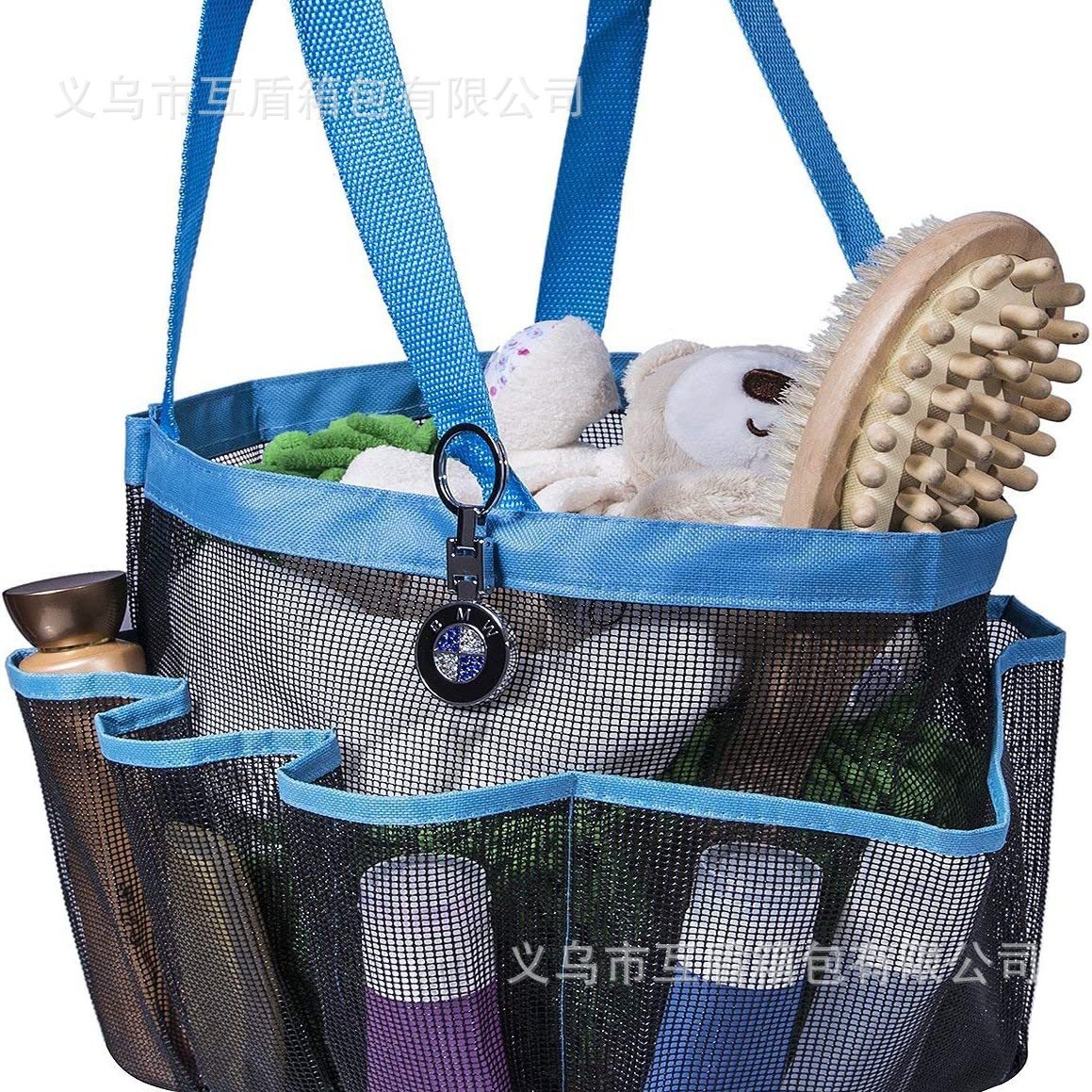 Wholesale cross-border hand-held mesh beach bags, cosmetic travel storage toiletries, mesh portable swimming multi-pocket sand bags full figure