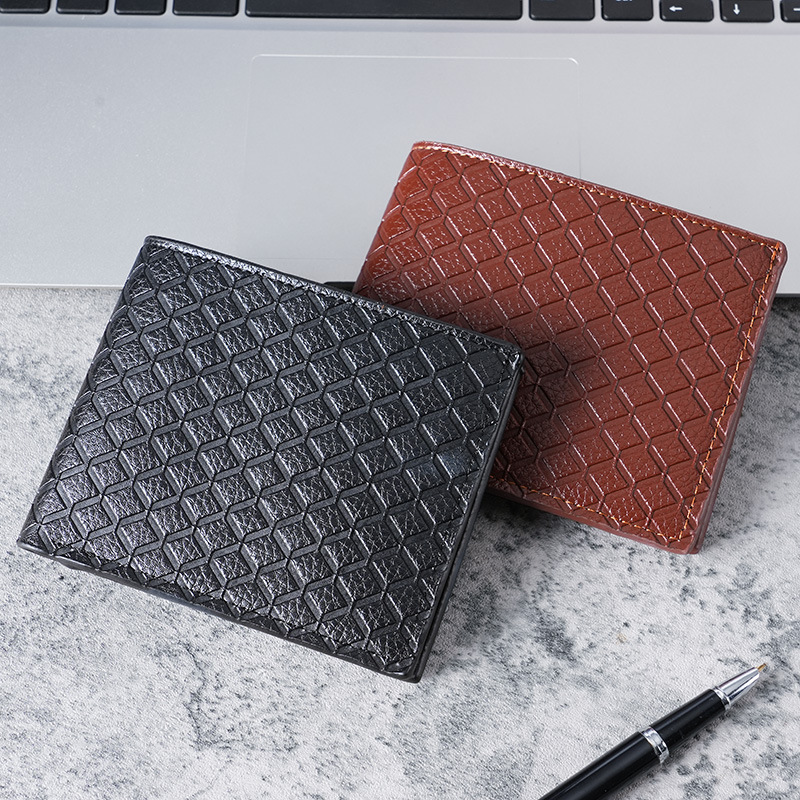 New men's wallet, short men's wallet, young and fashionable, diamond-patterned, multi-slot, large-capacity coin purse, soft leather wallet Specification drawing
