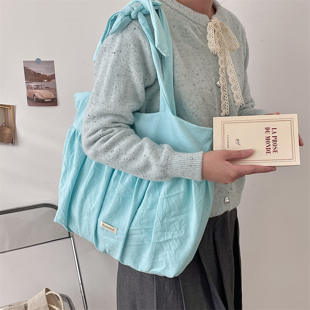 5291 laid-back style pleated skirt, strap, single-shoulder bag, large capacity underarm bag, Korean canvas bag, new Spring and summer style bag details Picture