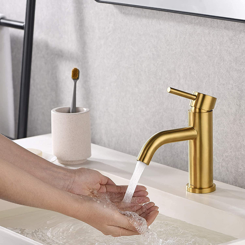 Cross-border 304 stainless steel washbasin faucet, brushed gold, cold and hot, bathroom washbasin, household single-hole faucet full figure