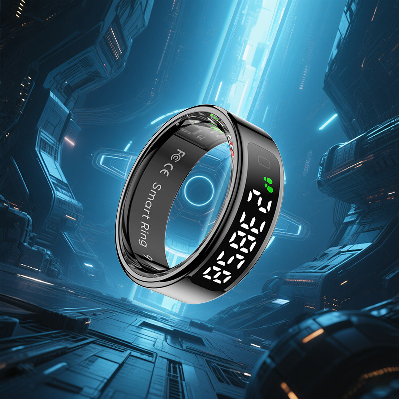 The foreign trade R11+ smart ring features a heart rate, step count, multi-functional display, sleep monitoring, and wireless charging full figure