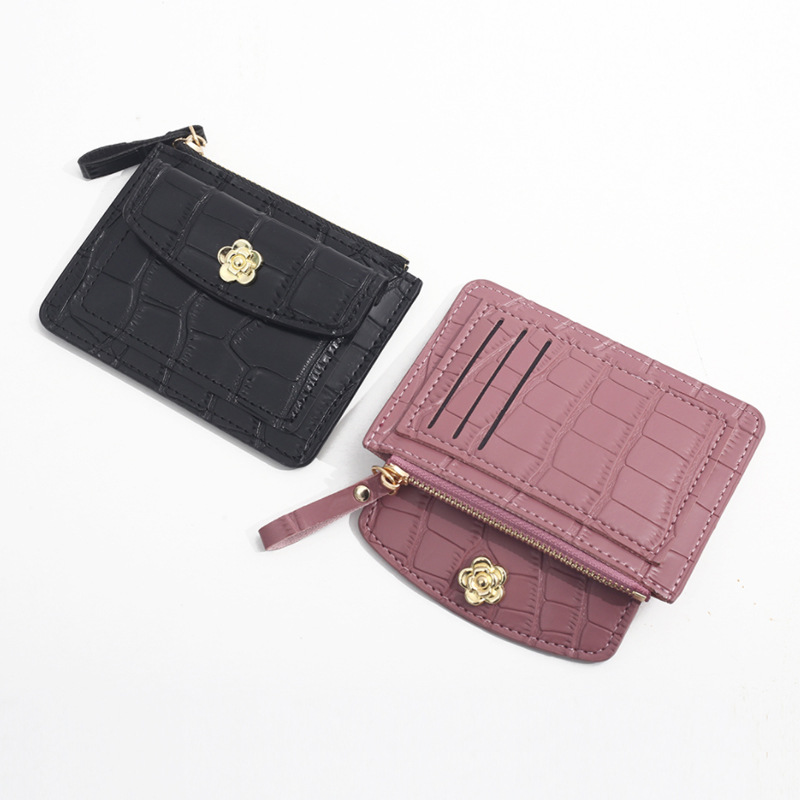New style card bag, coin purse, zipper slot, women's Instagram, camellia, crocodile pattern, fresh and clean, wholesale, logo order Specification drawing