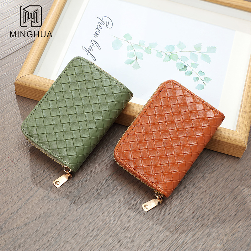 Wholesale of short and simple woven women's wallets, winter wallets, cross-border patterned zipper coin purps