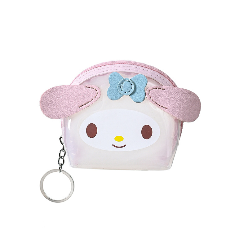 Transparent jelly portable small size big eared dog children's mini cartoon student portable convenient headphones storage coin purse Item Picture